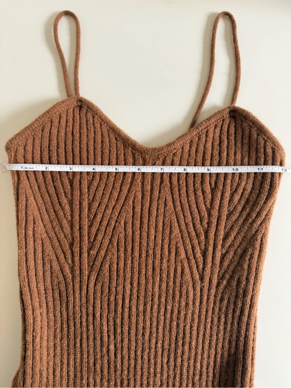 Cider Ribbed Knit Bodycon Midi Dress | Side Slit Cami | Toffee Brown‎ | M